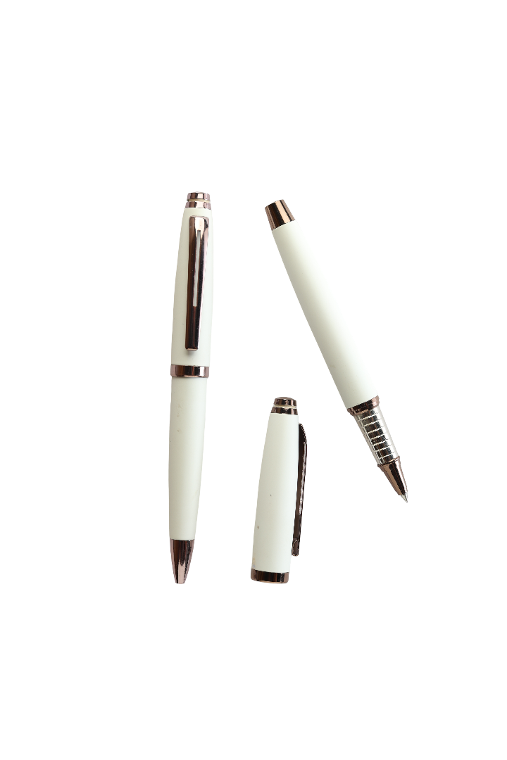 Model No - 028 White Body Pen Featuring Stunning Copper Gold